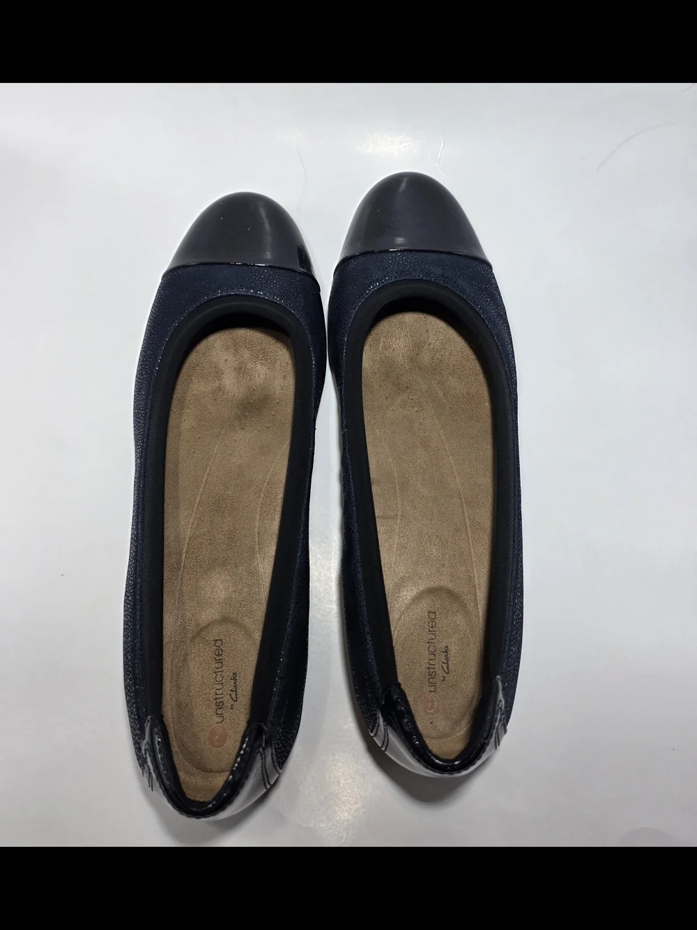 Clarks Unstructured Women’s Ballet Flats Navy Blue Cap Toe Comfort Shoes US 10